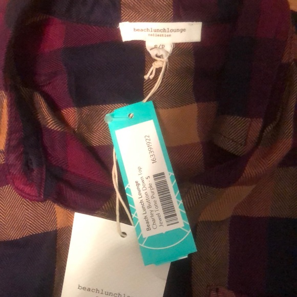 NWT Beach Lunch Lounge Button Down Flannel Top - Picture 4 of 6